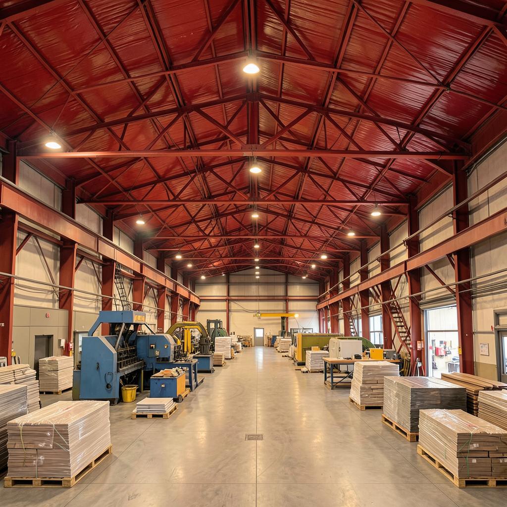 Interior de uma fábrica de materiais de construção